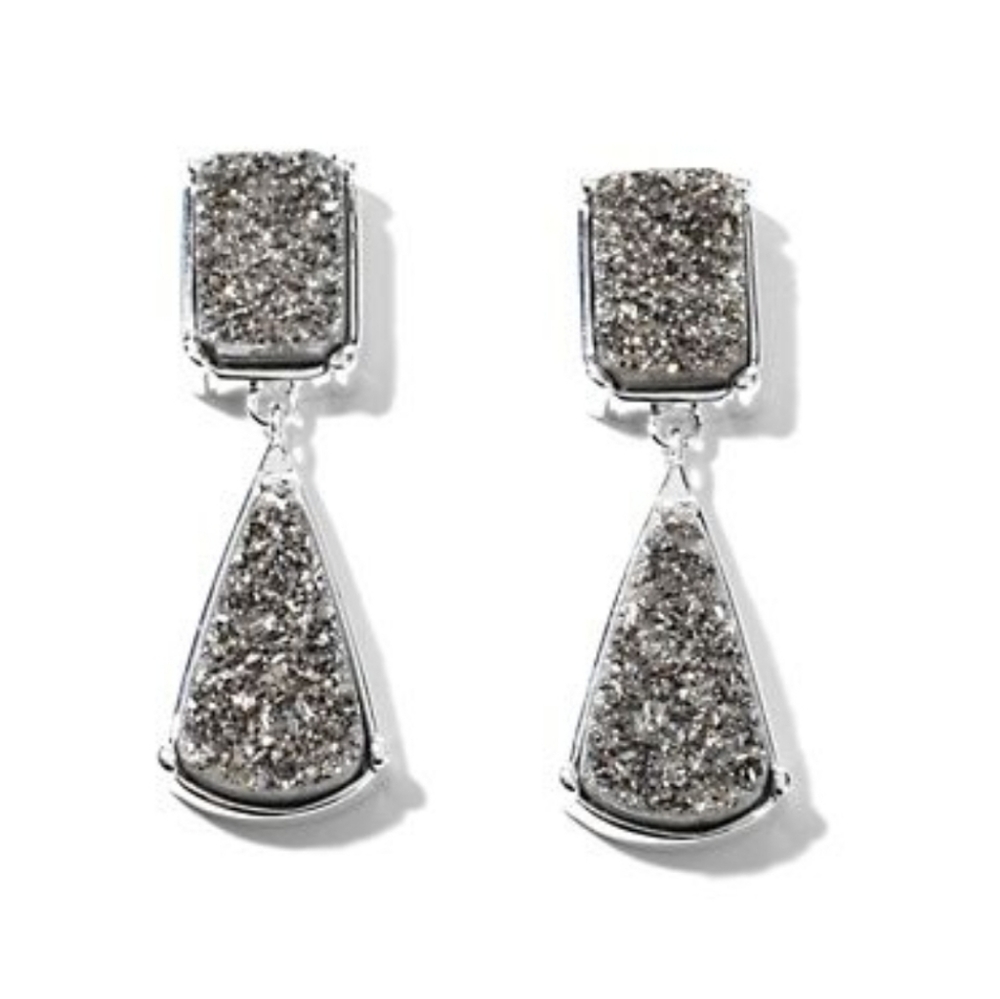 HSN ChristineDarren Drusy Silvertone Drop Earrings